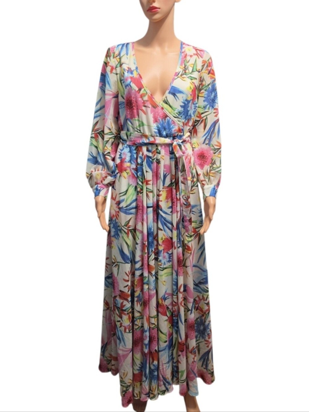 Haoduoyi Floral Long Sleeve Bohemian Pleated Romantic Cottagecore Maxi Dress M